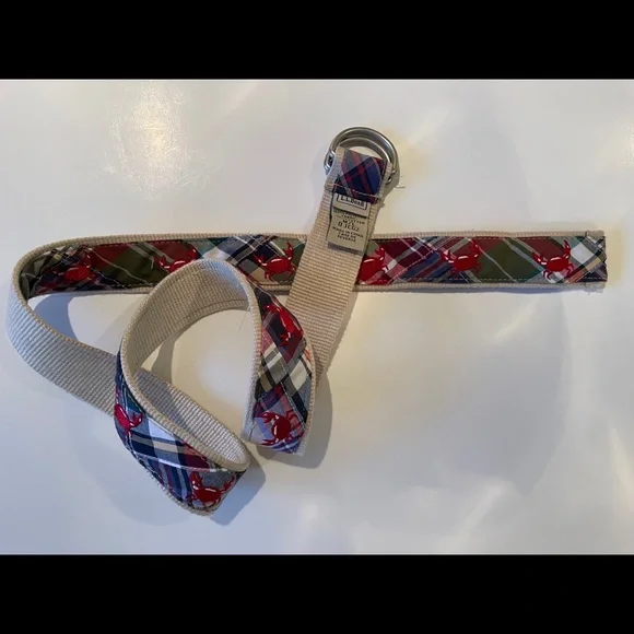 L.L.Bean D Ring Belt, fun red crabs on a plaid background, size M/L - Picture 4 of 6